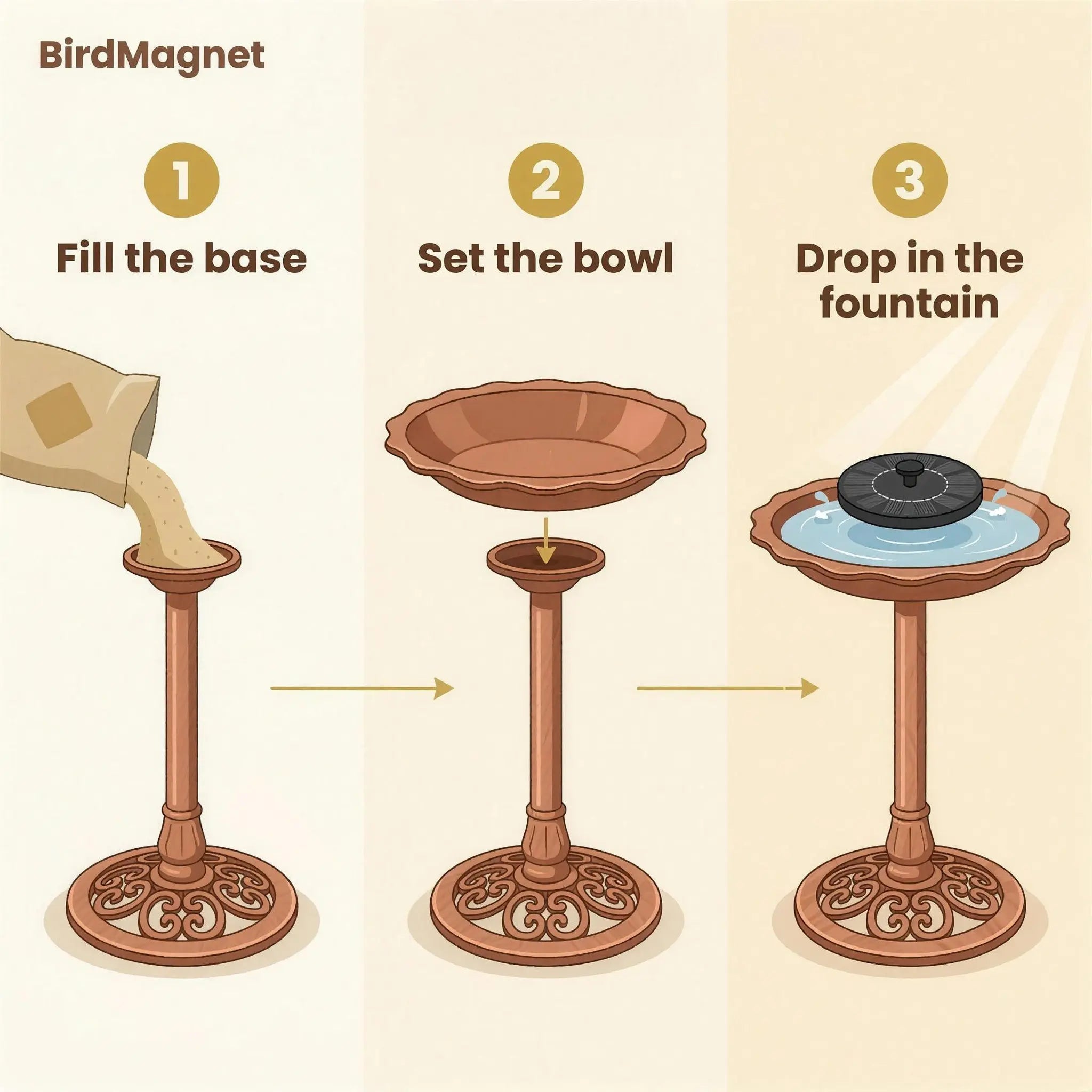 BirdMagnet Solar Fountain Bird Bath